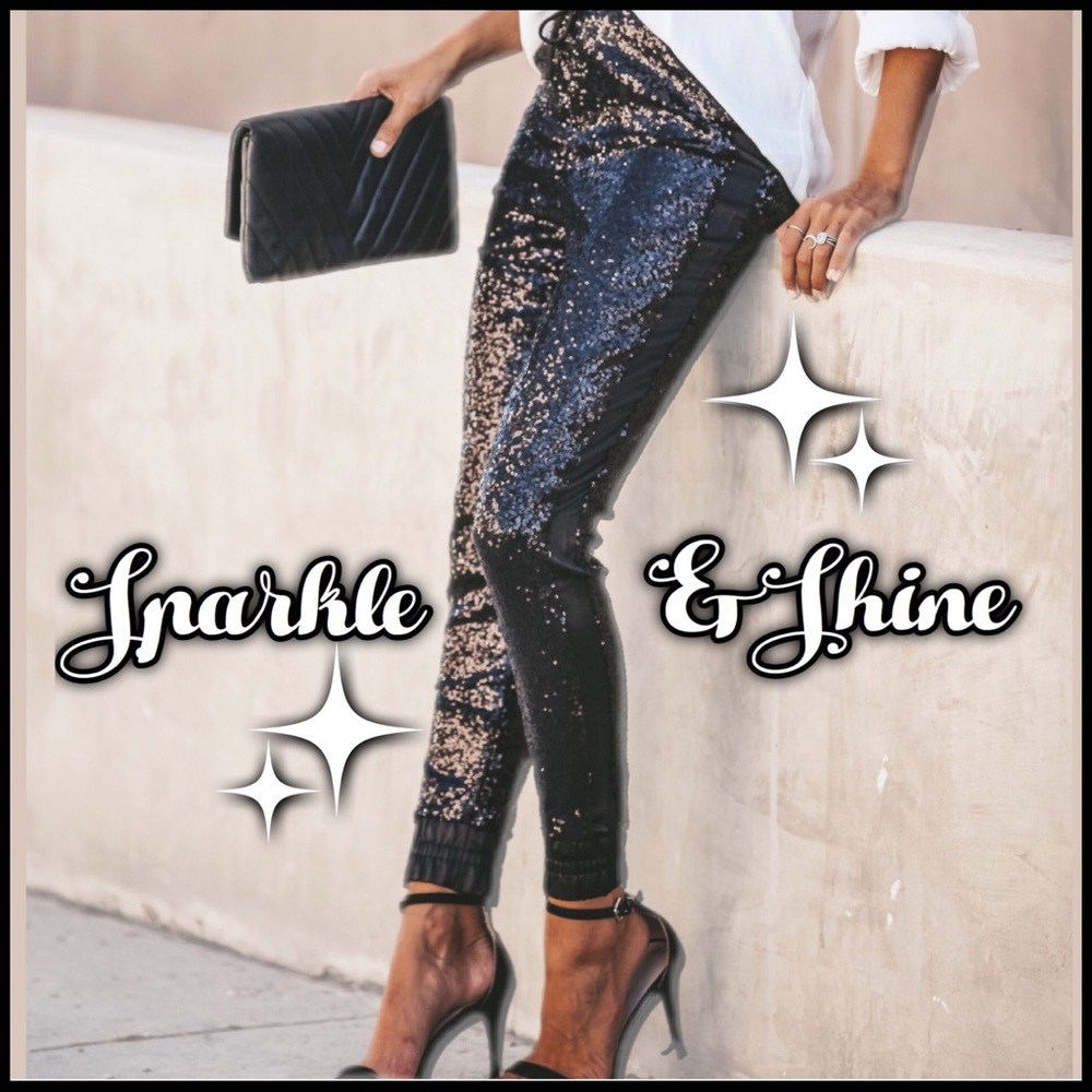 Satin & Sequin Joggers - Picture 1 of 5